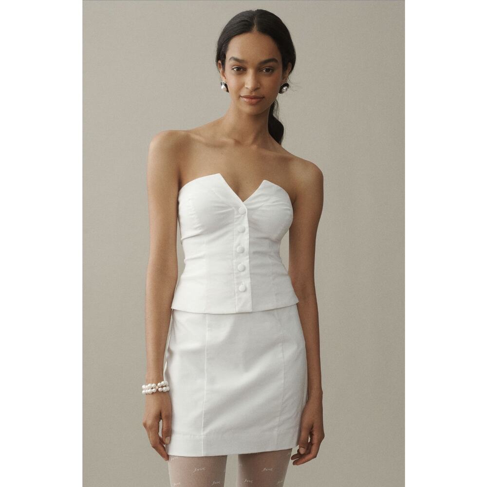 BHLDN White Strapless Vest Mini‎ Dress NWT Size M Bridal